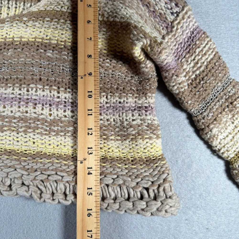 Free People Chunky Knit Striped Cropped Sweater Tan Cream Wool Blend S/P